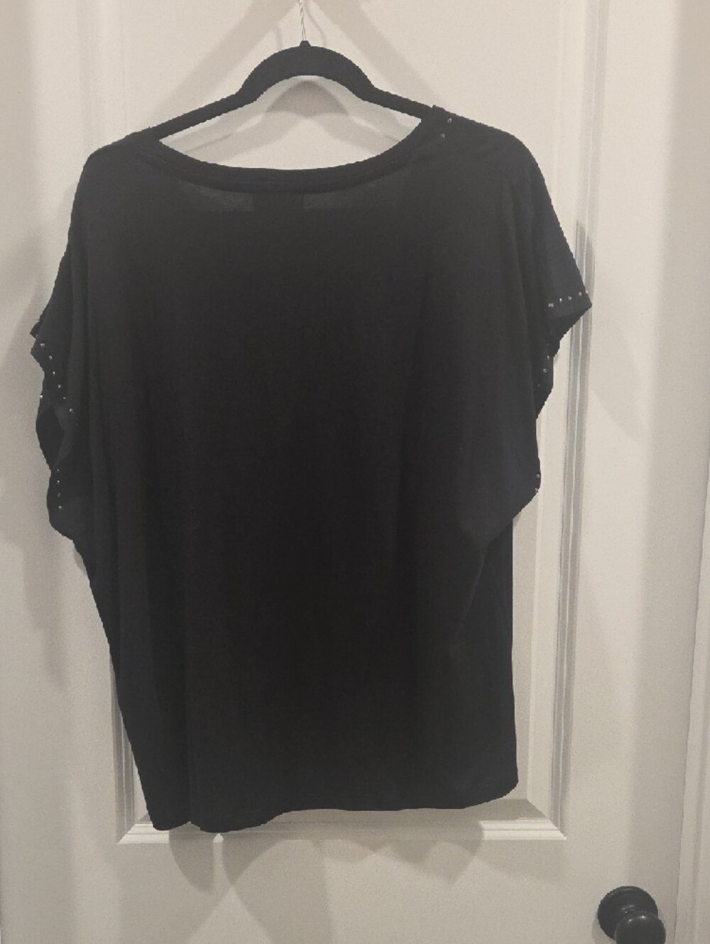 DKNY Black Short-Sleeve V-Neck Top with Silver Stud Accents - Picture 3 of 5